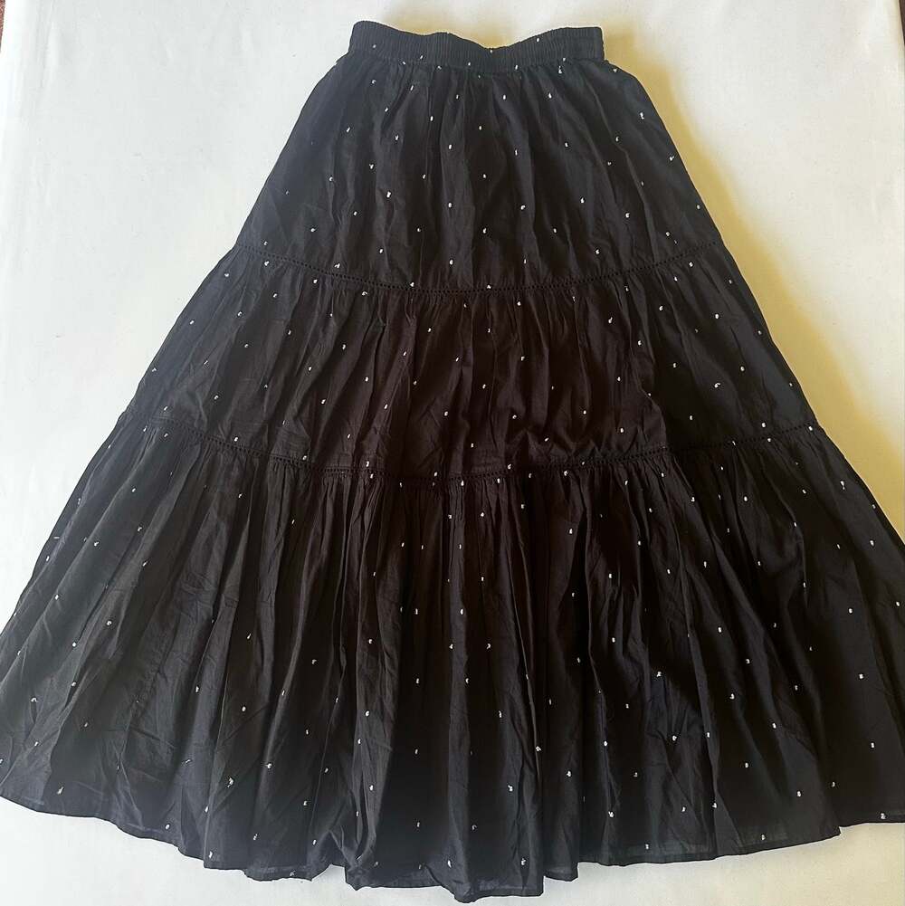 Freak’s Store Indian Lame Dot Ladder Lace Tiered Maxi Skirt